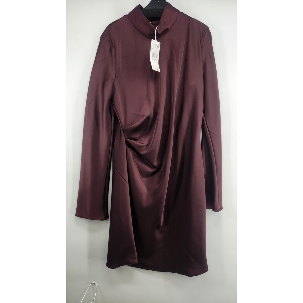 Mango MNG Womens Medium Cherry Pleat Detail Satin Dress NWT